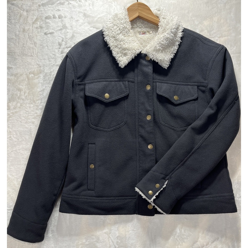 Faherty Womens Sherpa Lined Trucker Jacket Fleece Sz Small Black Warm Casual 90'
